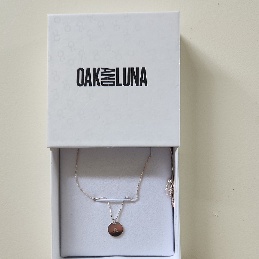 Oak And Luna Silver Necklace with Letter A Initial Disc Pendant